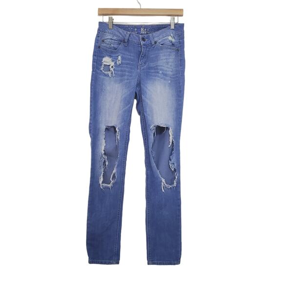 Rewash | Vibrant Medium Blue Distressed Trashed Skinny Jeans - Picture 1 of 10